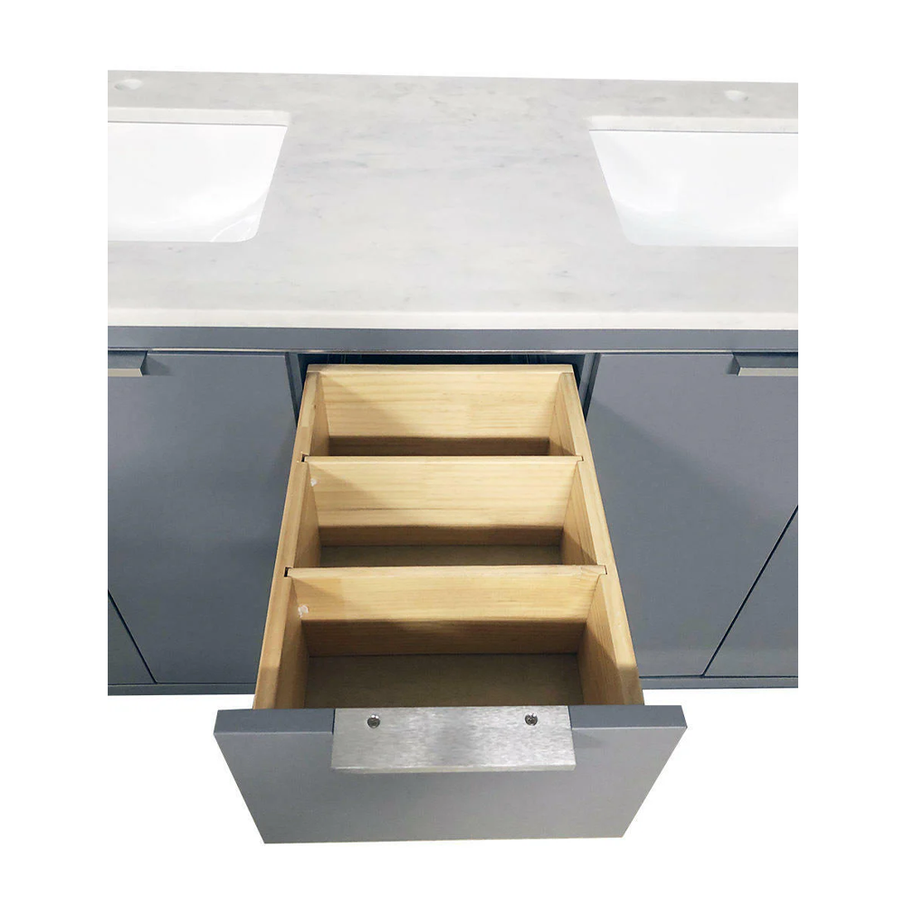 Amelie 72 in Double Sink Bathroom Vanity in Grey with Carrara White Marble Countertop