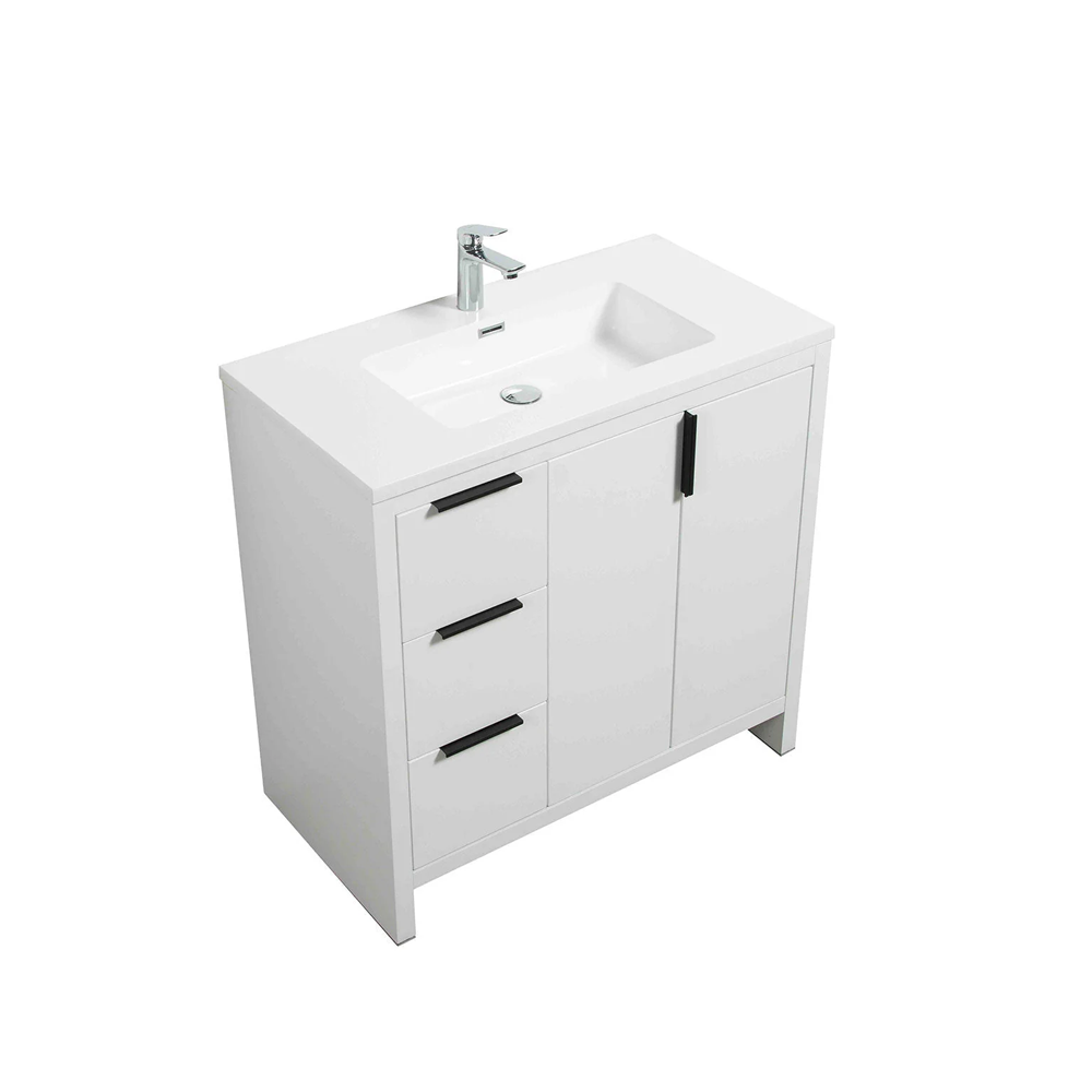 Evana 36" W Freestanding Vanity with Sink Top White | LessCare