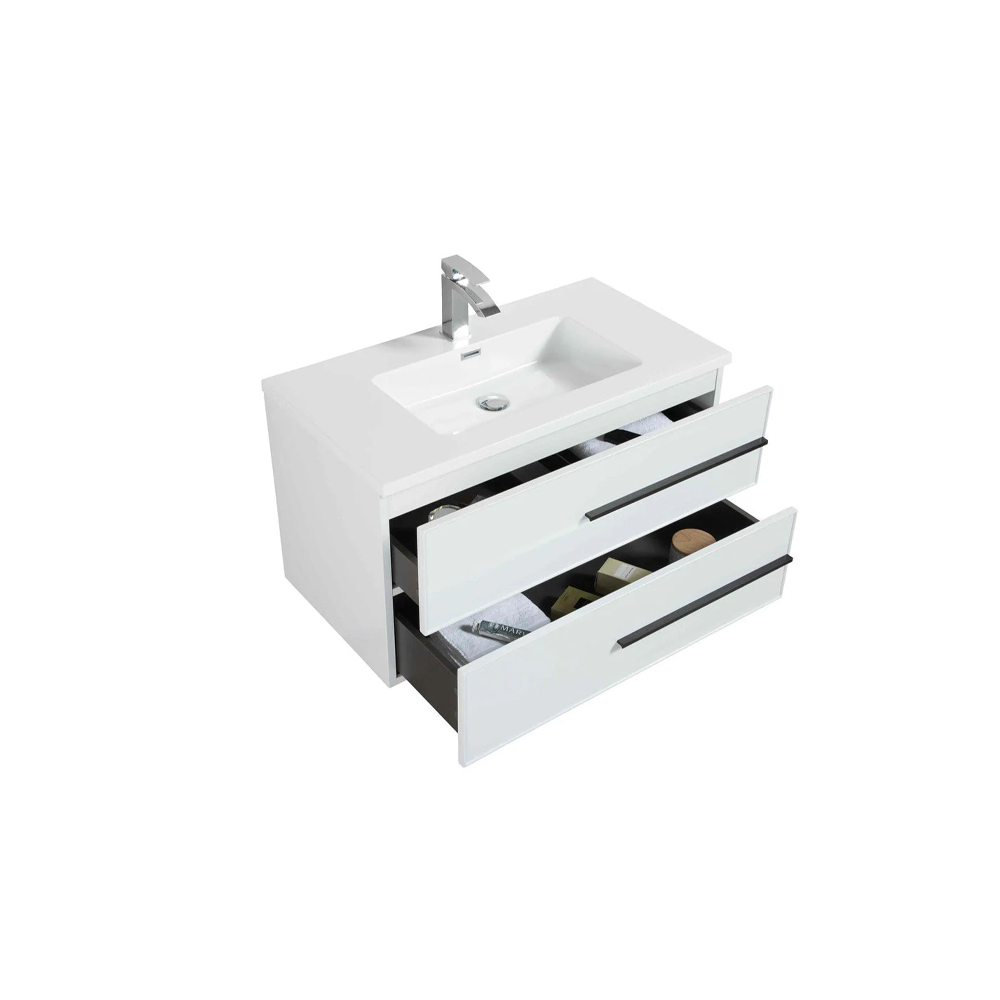 Bella 36" W Wall-Mounted White Vanity with Sink Top | LessCare
