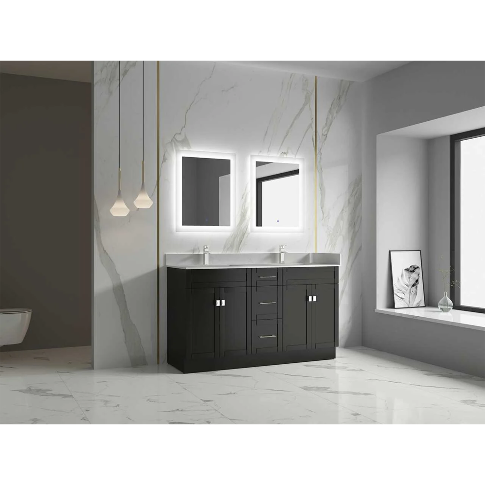 Satar 60 in Double Sink Bathroom Vanity in Espresso with White Quartz Countertop