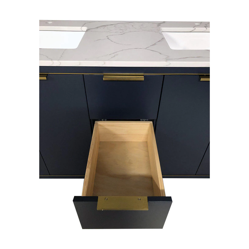 Amelie 60 in Double Sink Bathroom Vanity in Blue with Calacatta Quartz Countertop