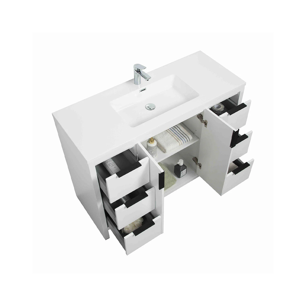 Evana 48" W Freestanding Vanity with Sink Top White | LessCare