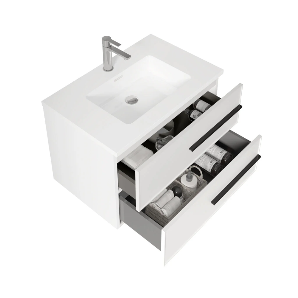 Bella 30" W Wall-Mounted White Vanity with Sink Top | LessCare