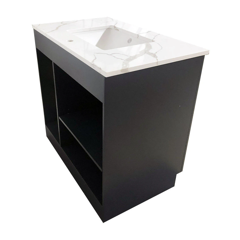 Amelie 36 in Single Sink Bathroom Vanity in Blue with Calacatta Quartz Countertop