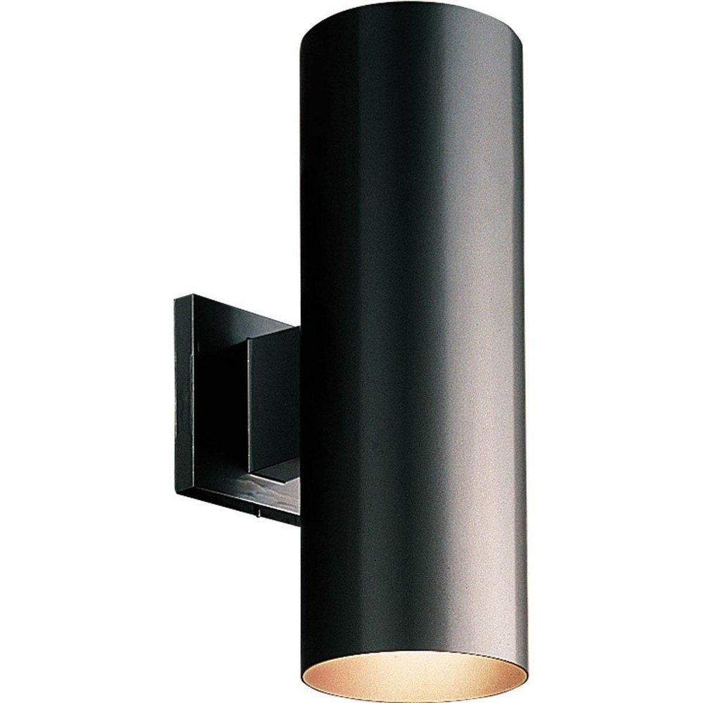 Progress Lighting Cylinder 2-Light 17W LED Outdoor Wall Sconce with Metal Cylinder Shade in Black