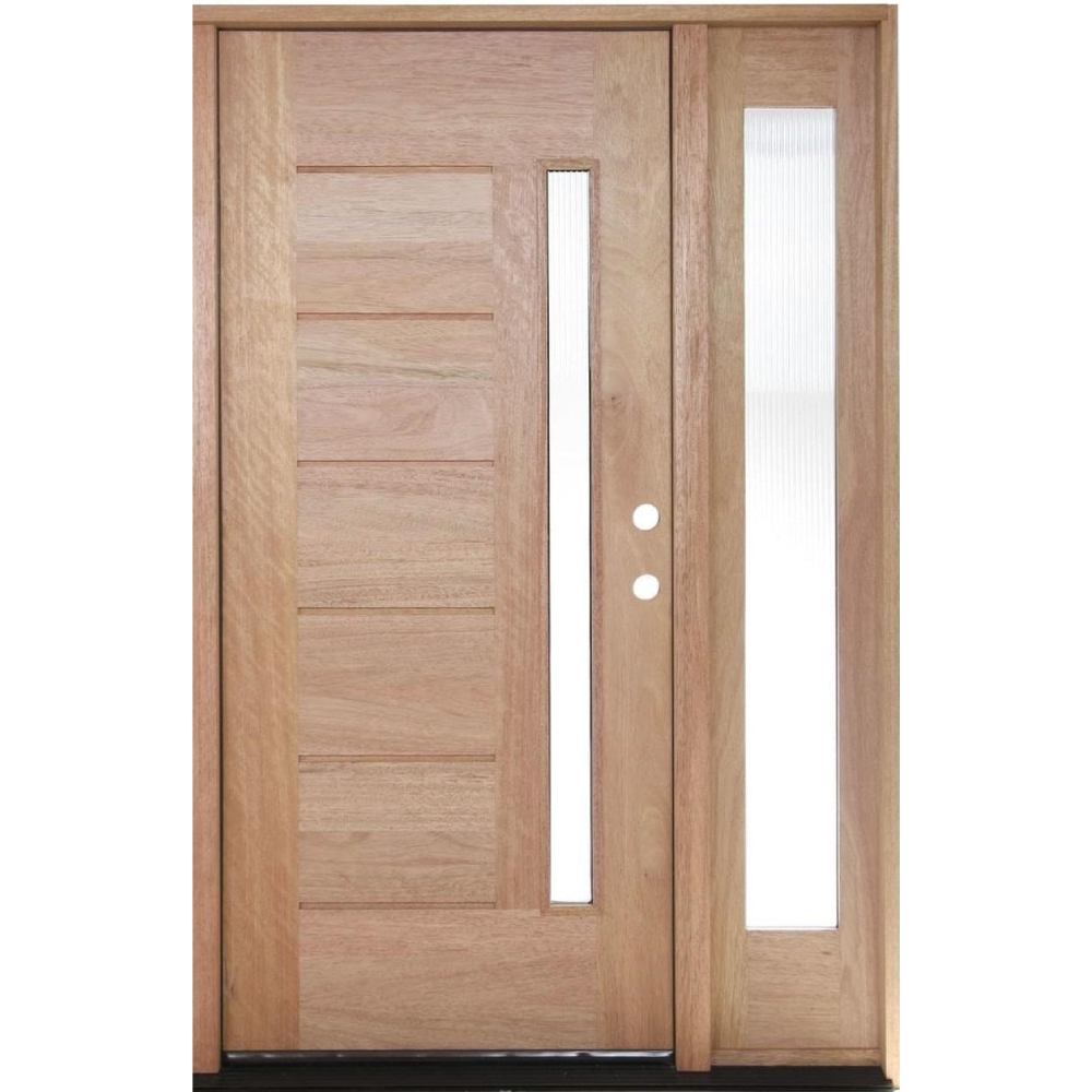 53 in x 80 in Exterior Mahogany Door | One Line Glass with One Sidelite