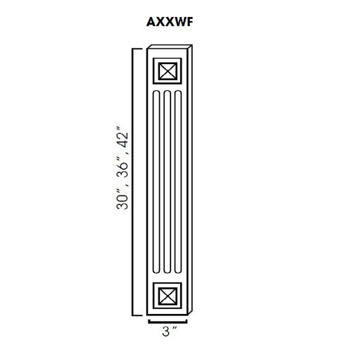 AW-A42WF ( (AW-GW-TW-PW) Decorative Wall Filler. Fluted with beveled square - 3"Wx3/4"Dx42"H )