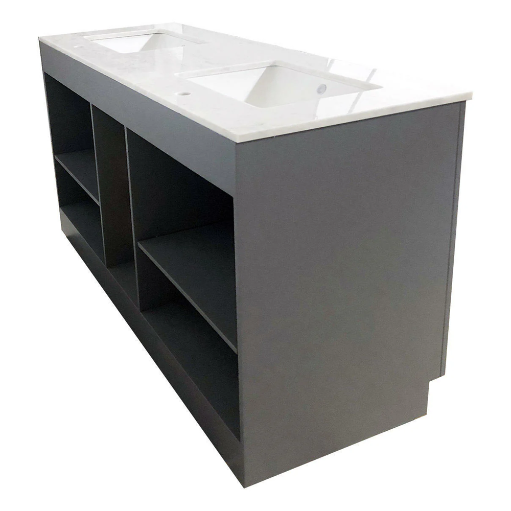 Amelie 72 in Double Sink Bathroom Vanity in Grey with Carrara White Marble Countertop