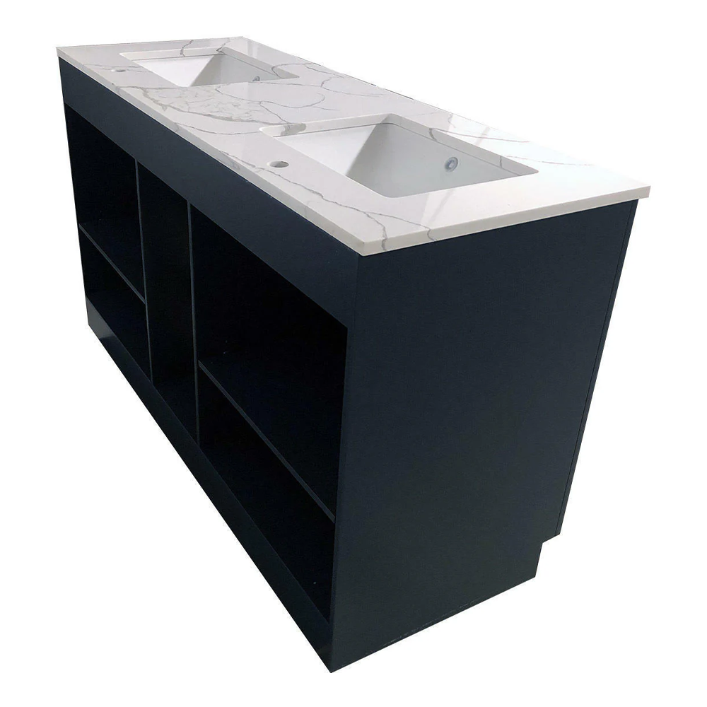 Amelie 72 in Double Sink Bathroom Vanity in Blue with Calacatta Quartz Countertop