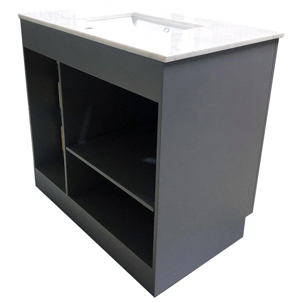 Amelie 36 in Single Sink Bathroom Vanity in Grey with Carrara White Countertop
