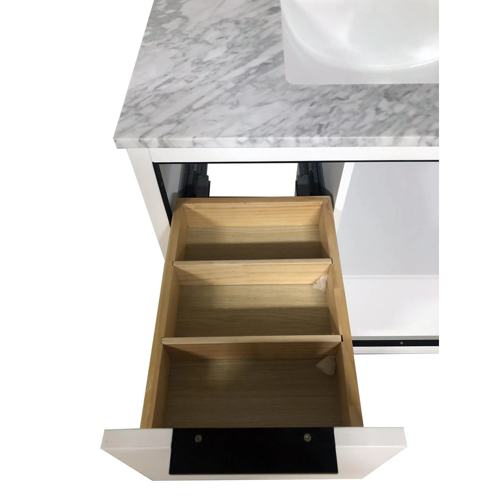 Amelie 36 in Single Sink Bathroom Vanity in White with Carrara White Countertop