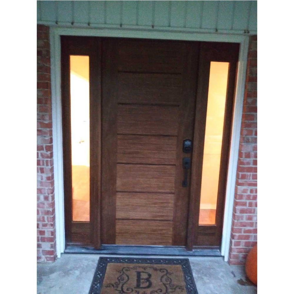 53 in x 80 in Exterior Wood Door | Horizontal Lines with Right Sidelight