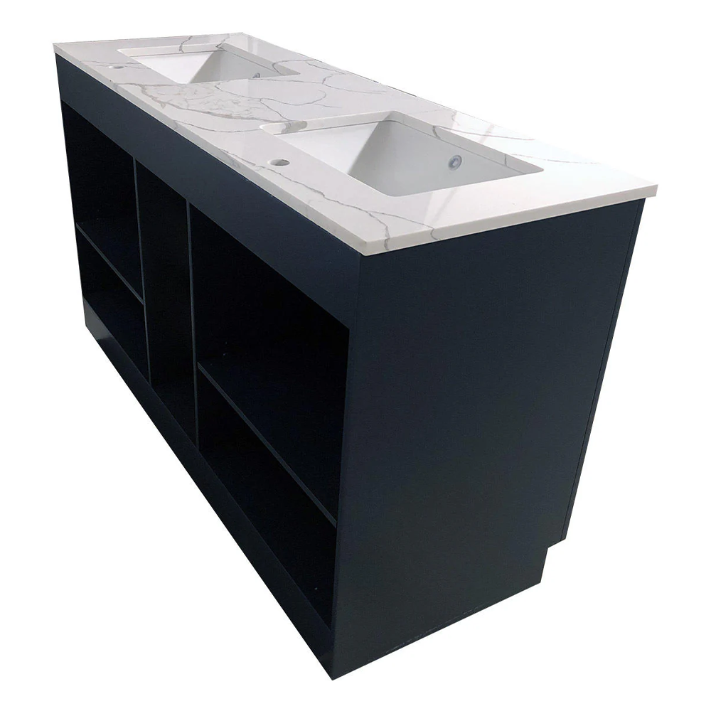 Amelie 60 in Double Sink Bathroom Vanity in Blue with Calacatta Quartz Countertop