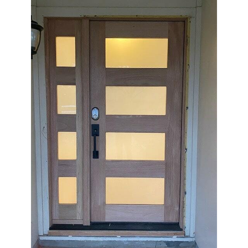 53 in x 80 in Exterior Mahogany Door | 4 Lite with Right Sidelight