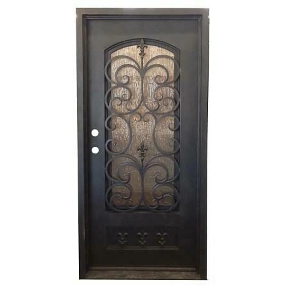 Fleur De Lis 3/0x6/8 Single Wrought Iron Prehung Front Door