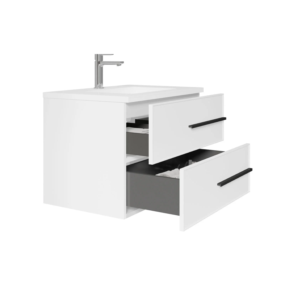 Bella 30" W Wall-Mounted White Vanity with Sink Top | LessCare