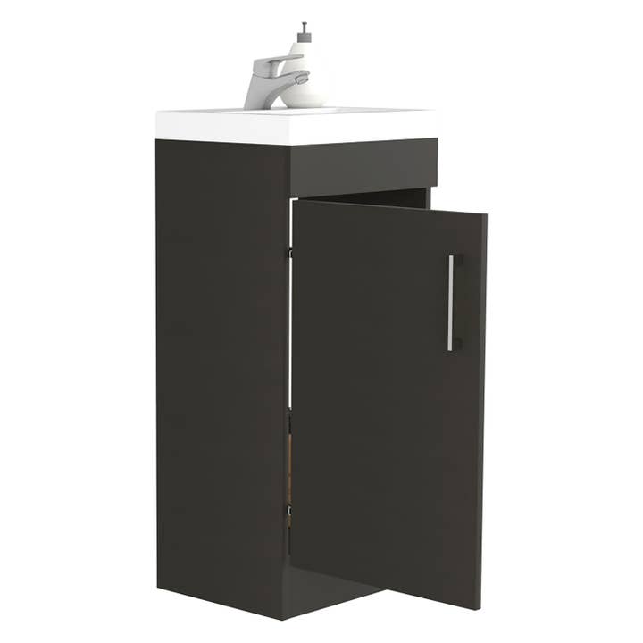 Jozz Bathroom Vanity Sink, Black Wengue and White Finish