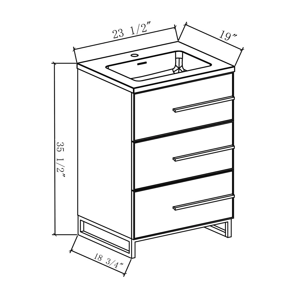 24" W Freestanding White Vanity Matte Black Sand Sink Top | LessCare