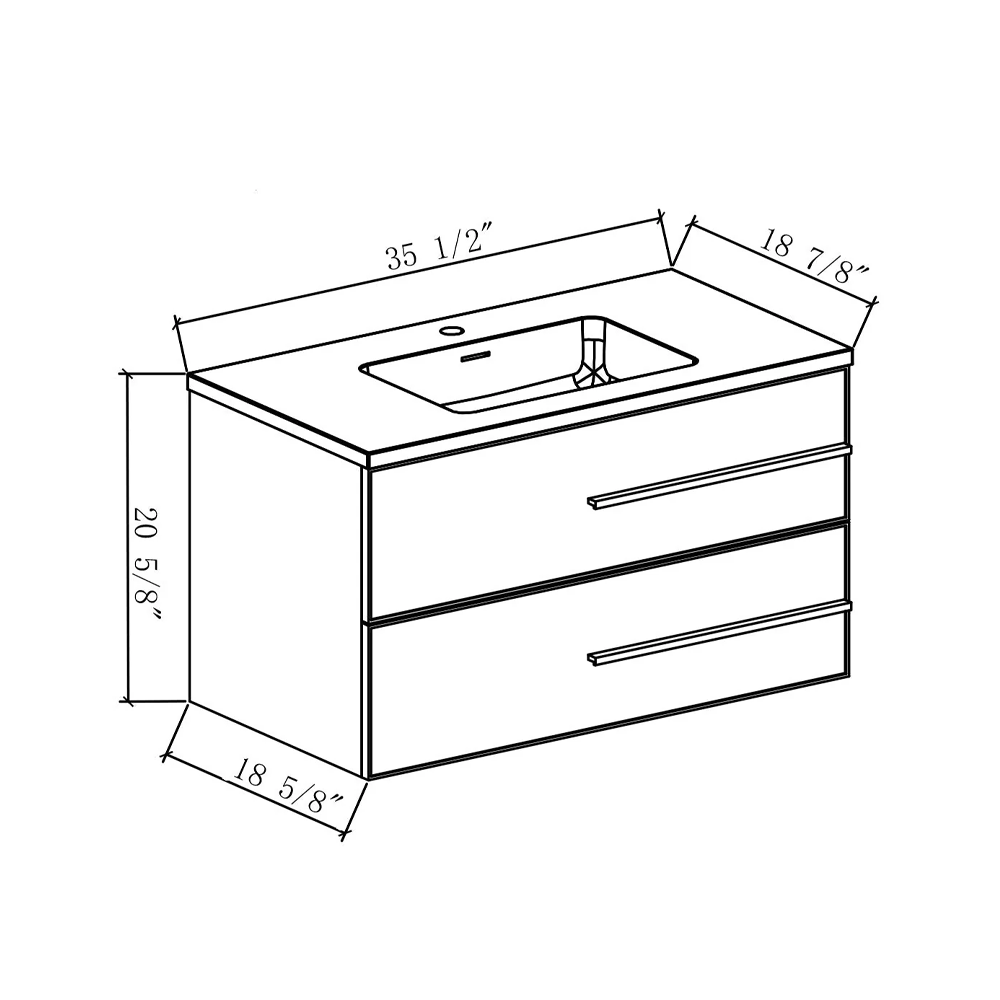 Bella 36" W Wall-Mounted White Vanity with Sink Top | LessCare