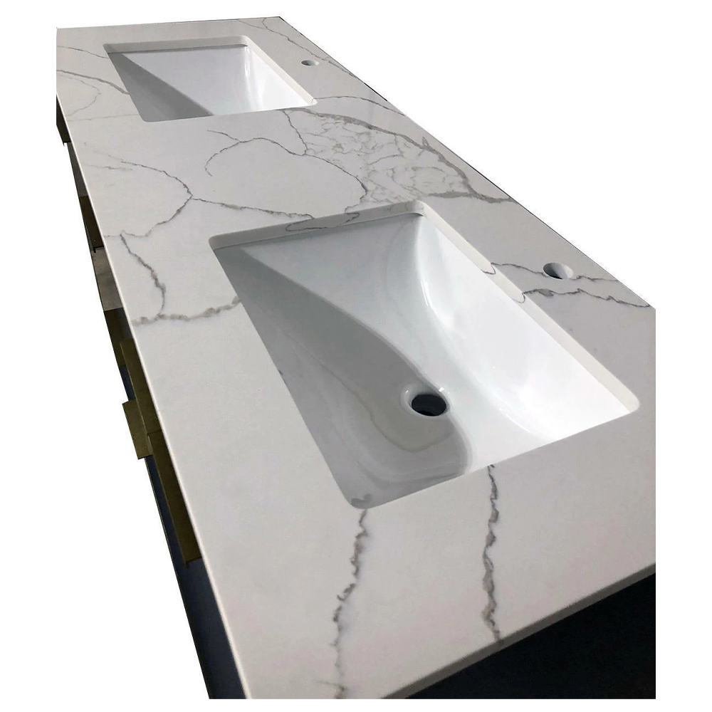 Amelie 72 in Double Sink Bathroom Vanity in Blue with Calacatta Quartz Countertop