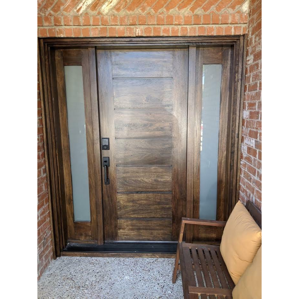 53 in x 80 in Exterior Wood Door | Horizontal Lines with Right Sidelight