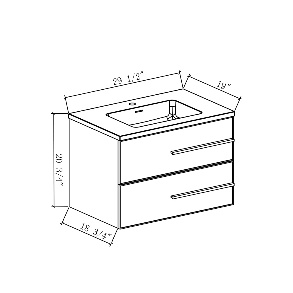 Bella 30" W Wall-Mounted White Vanity with Sink Top | LessCare