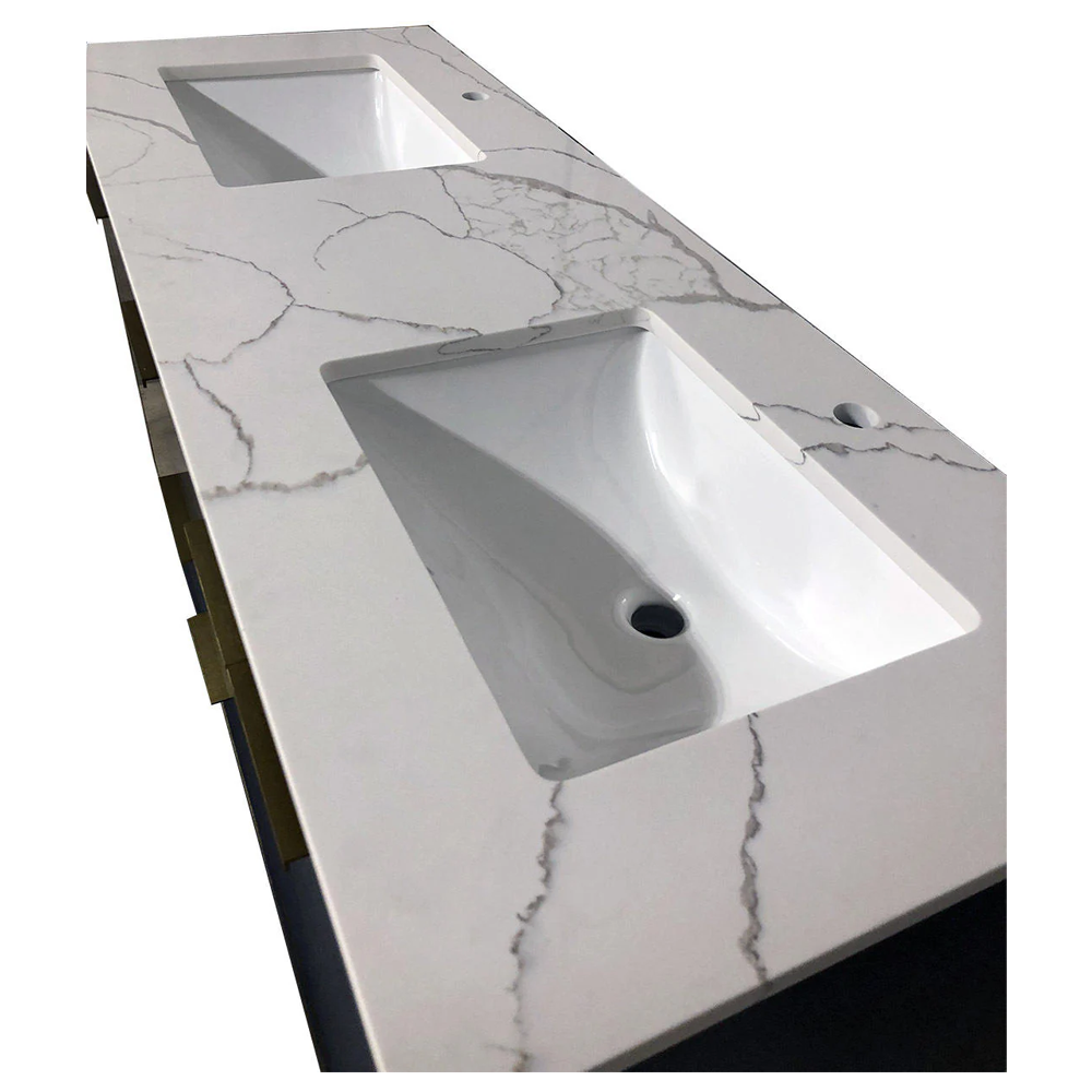 Amelie 60 in Double Sink Bathroom Vanity in Blue with Calacatta Quartz Countertop