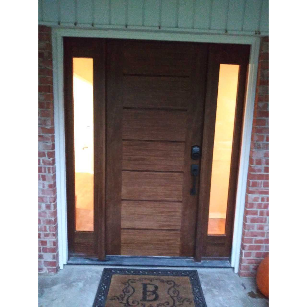 53 in x 80 in Exterior Mahogany Door | Horizontal Lines with Left Sidelight
