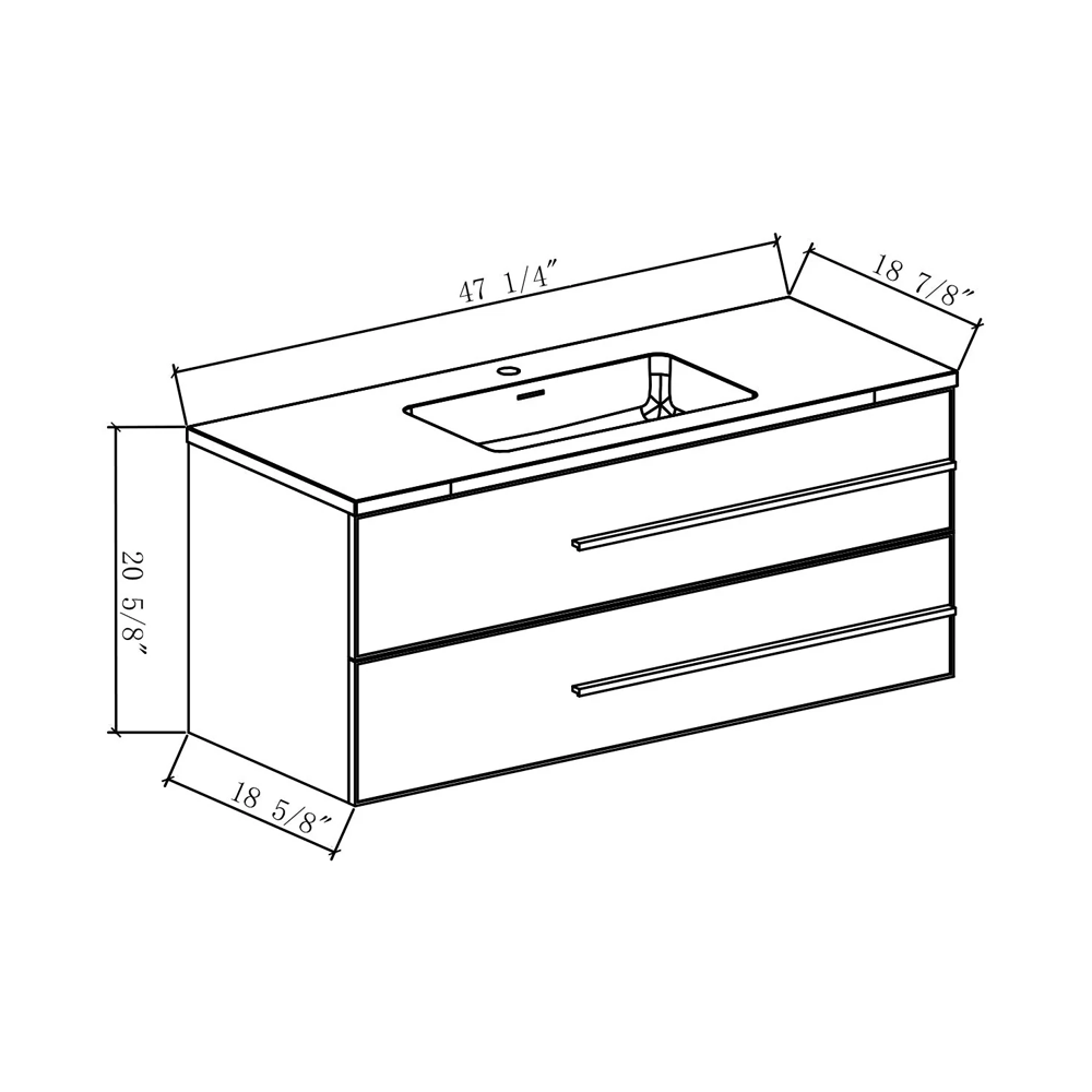Bella 48" W Wall-Mounted White Vanity with Sink Top | LessCare