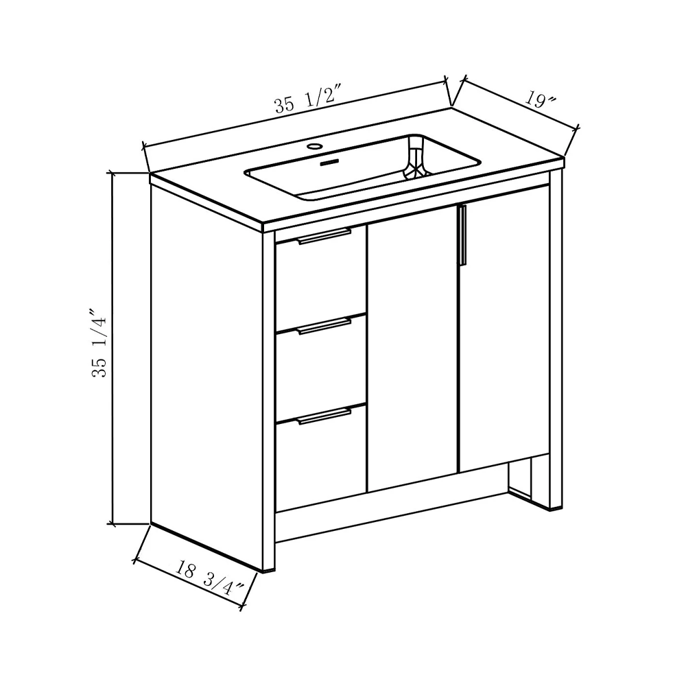 Evana 36" W Freestanding Vanity with Sink Top White | LessCare