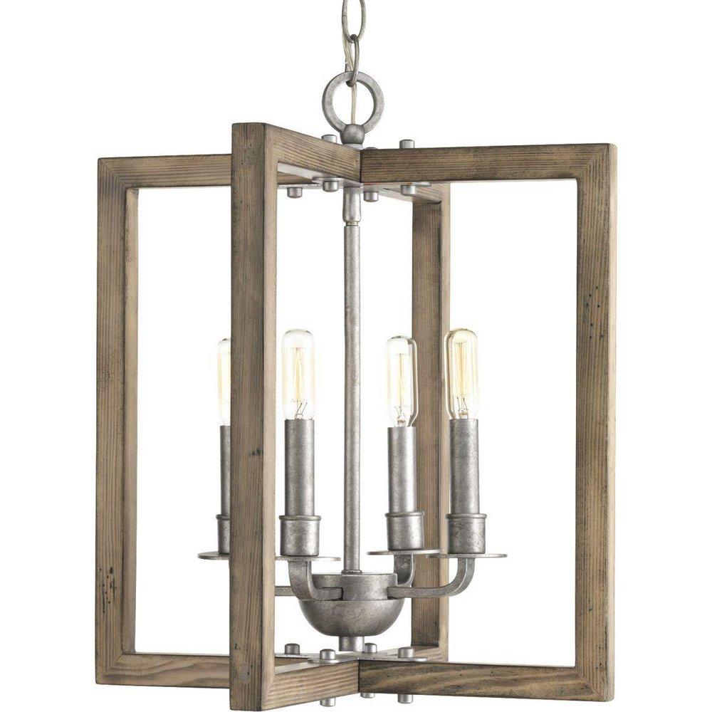 Progress Lighting Turnbury 16 in. 4-Light Candelabra E-12 Base Chandelier in Galvanized
