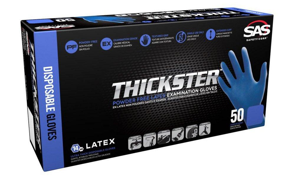 SAS Safety Thickster™ 14 mil Size M Powder Free Rubber Disposable Glove in Blue (Pack of 50)