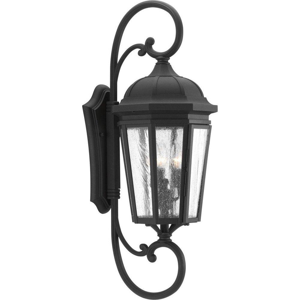 Progress Lighting Verdae 3-Light 60W Medium E-26 Outdoor Wall Sconce with Clear Seeded Glass Panels in Black