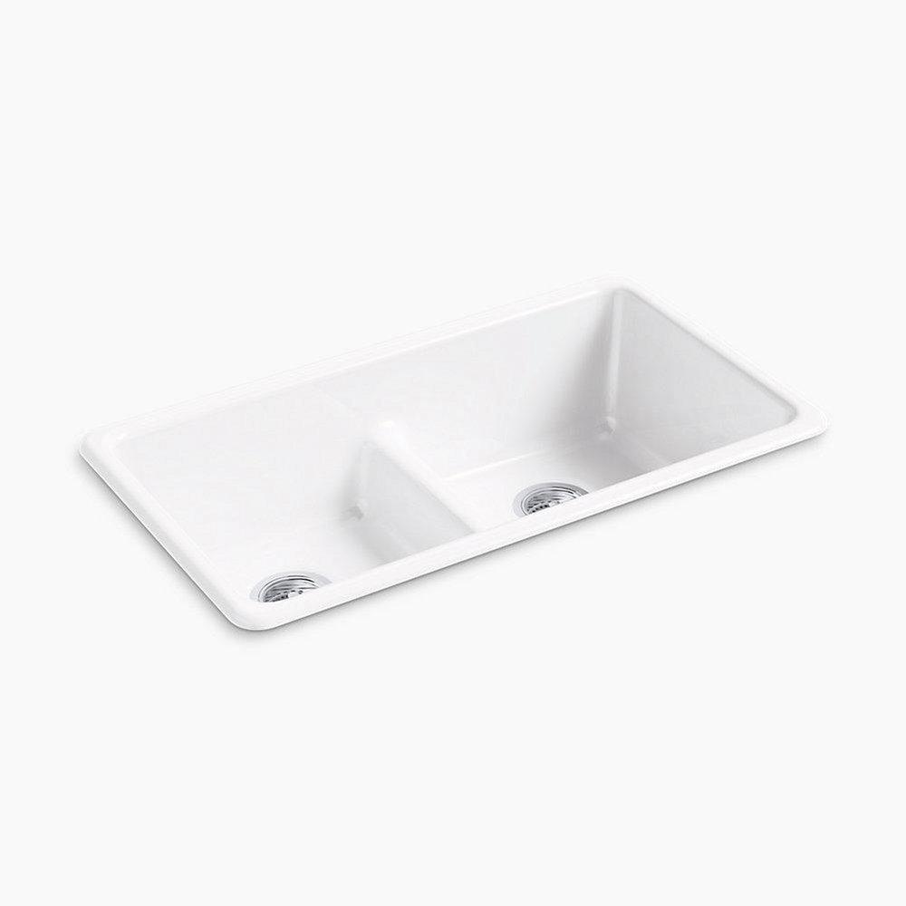 KOHLER Iron/Tones® 33 in. Dual Mount Cast Iron Double Bowl Kitchen Sink in White