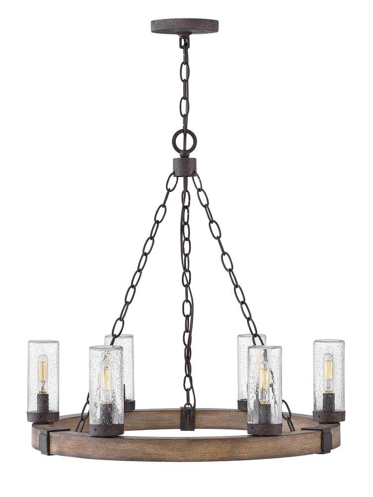 Hinkley Sawyer 24 x 23-3/10 in. 360W 6-Light Ceiling Mount Candelabra E-12 Outdoor Pendant in Sequoia