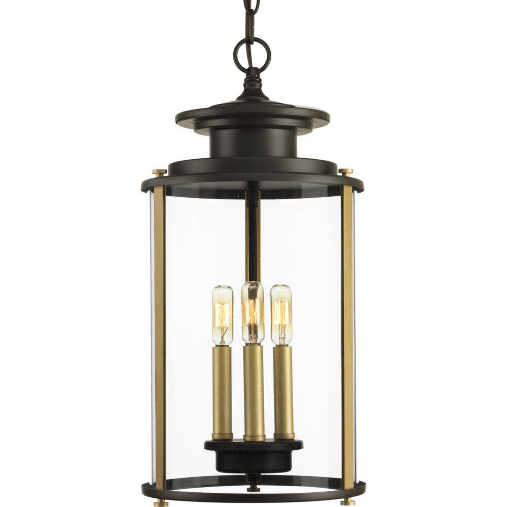 Progress Lighting Squire 3-Light Outdoor Hanging Lantern with Candelabra Base in Antique Bronze