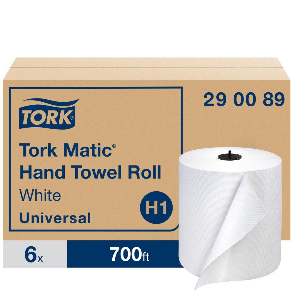 Tork Universal Matic Advanced Paper Towel Roll, 1-Ply 700 ft, White, H1 System (Case of 6)