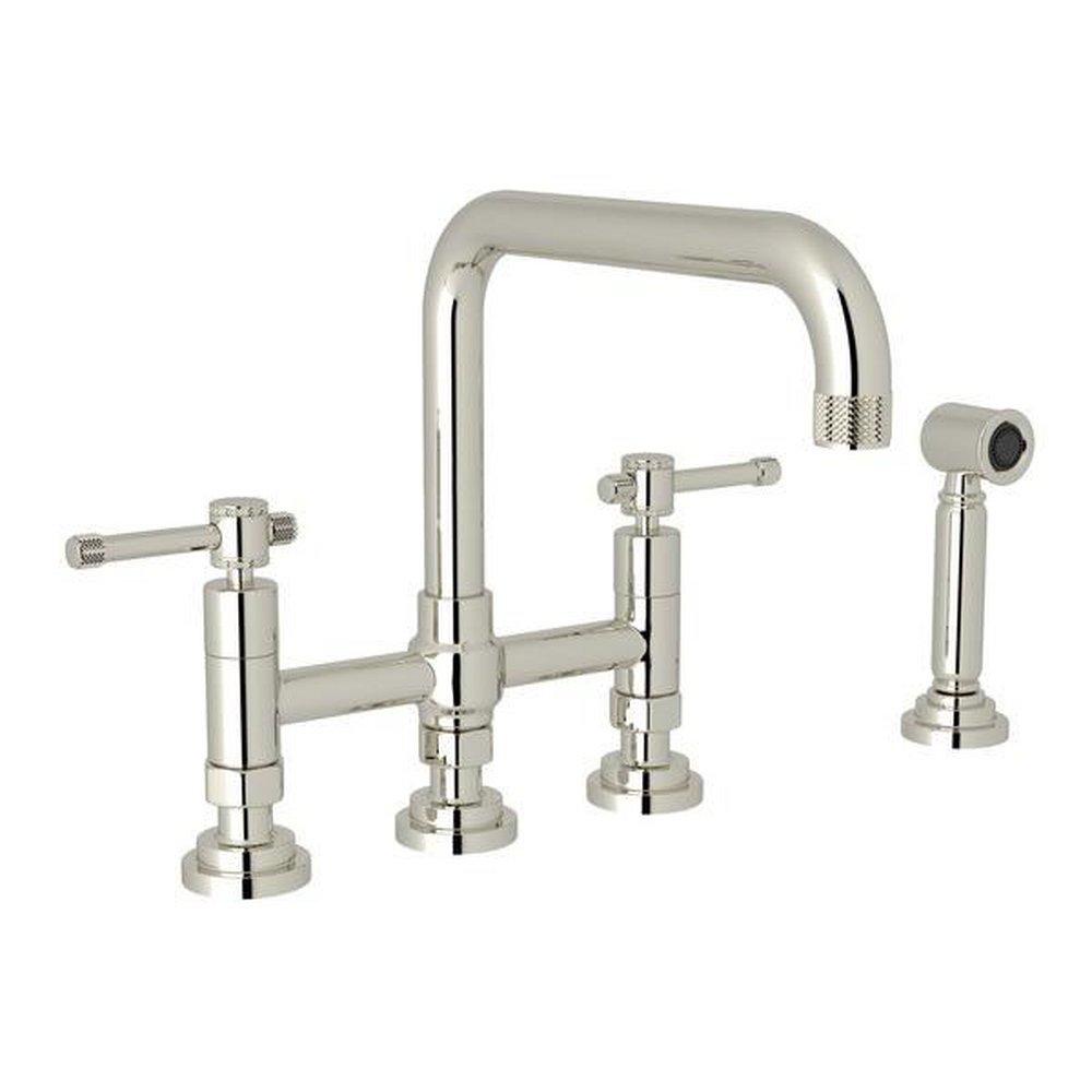 ROHL® Campo™ Two Handle Bridge Kitchen Faucet with Side Spray in Polished Nickel