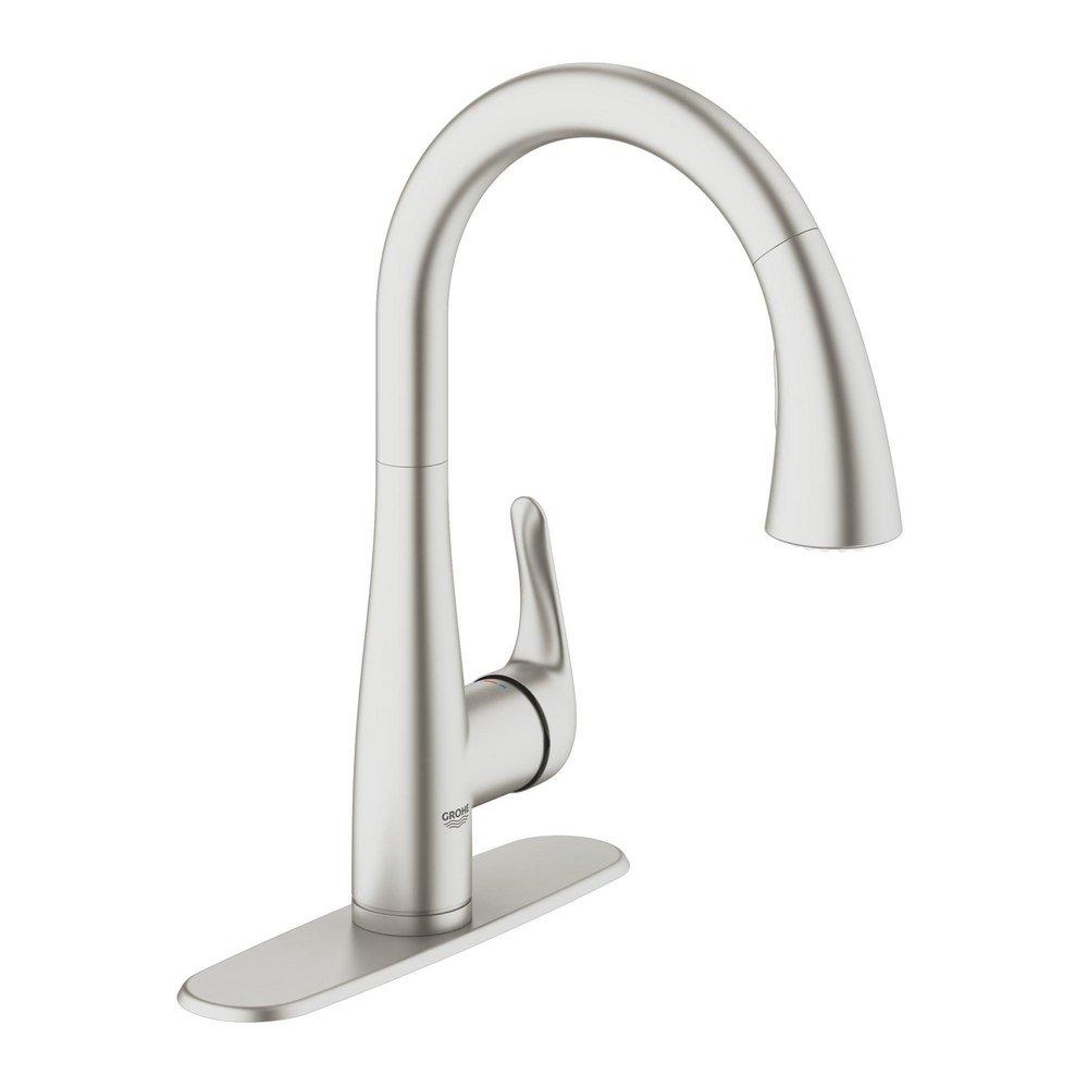 GROHE Elberon Single Handle Pull Down Kitchen Faucet in SuperSteel Infinity™