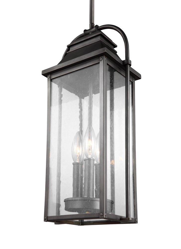 Visual Comfort & Co. Studio Wellsworth 60W 3-Light Candelabra E-12 Incandescent Outdoor Pendant in Antique Bronze