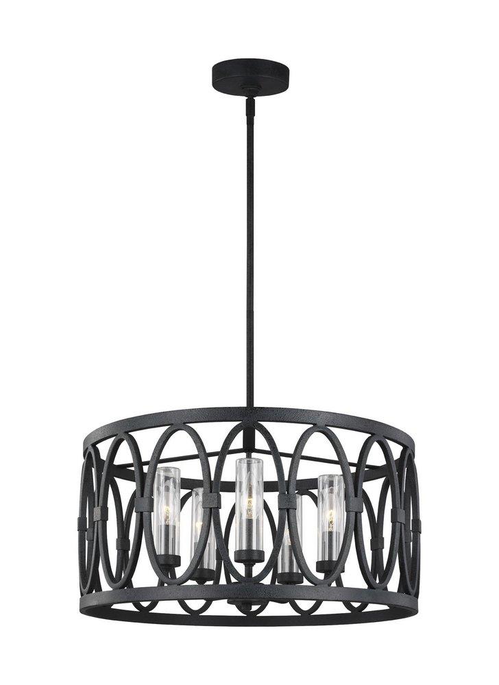 Visual Comfort & Co. Studio Patrice 21 in. 60W 5-Light Candelabra E-12 Incandescent Outdoor Chandelier in Dark Weathered Zinc