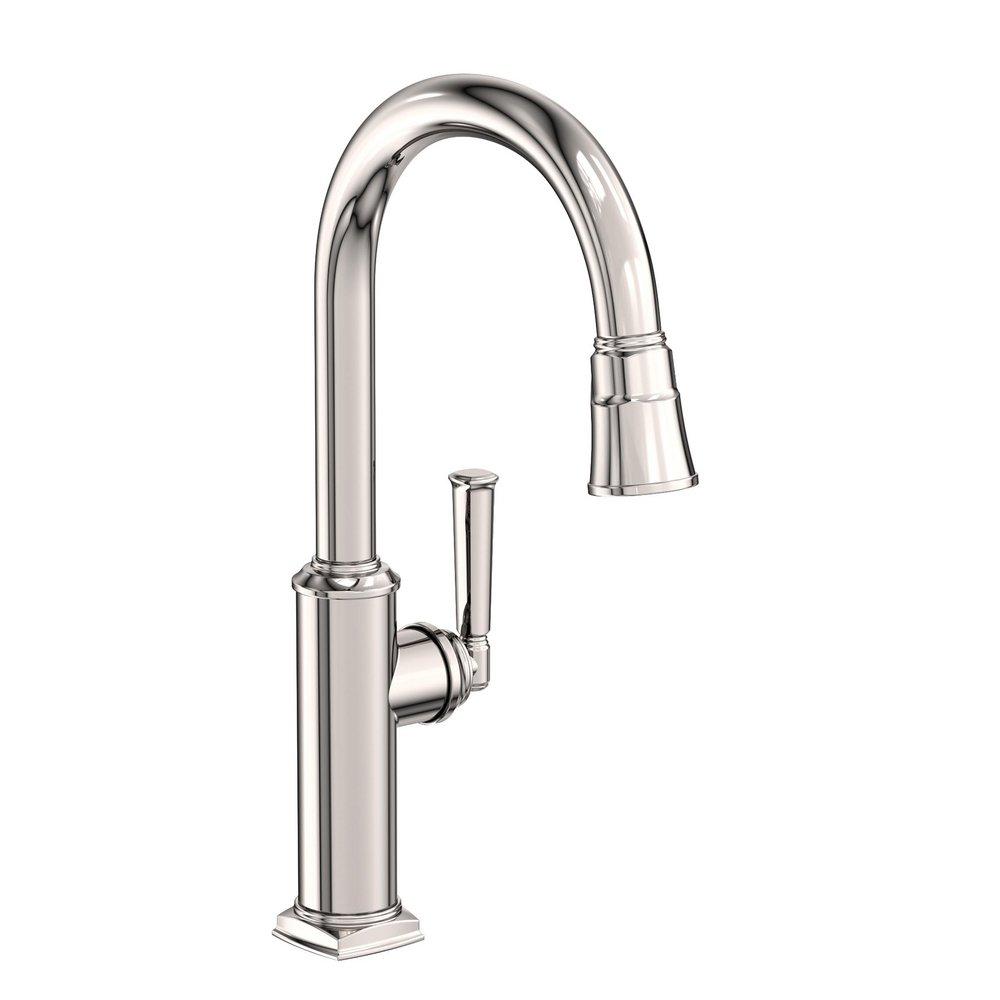 Newport Brass Zemora Single Handle Pull Down Kitchen Faucet in Polished Nickel - Natural