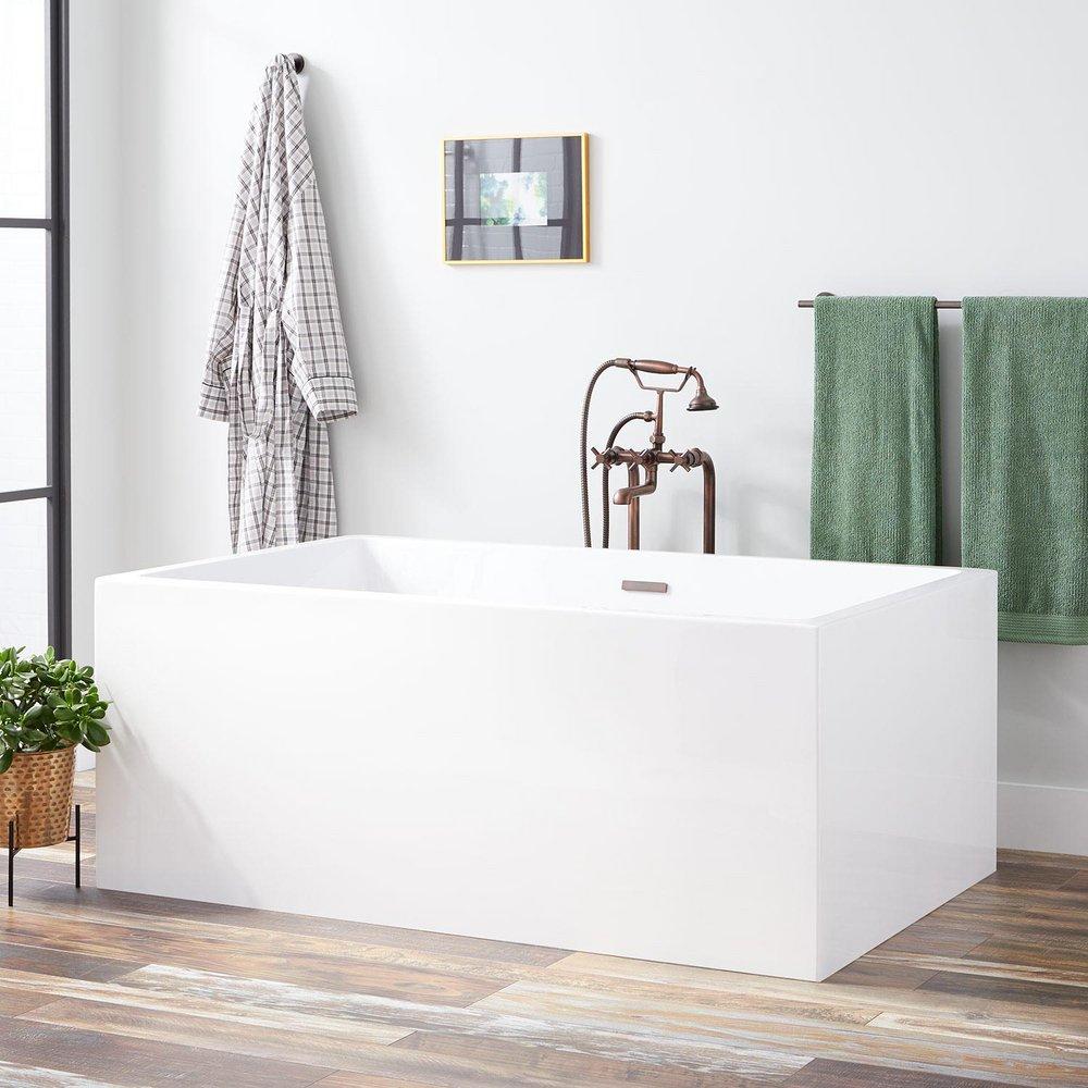 Signature Hardware Clarissa 59 x 37-1/4 in. Freestanding Bathtub with Center Drain in White and White Trim