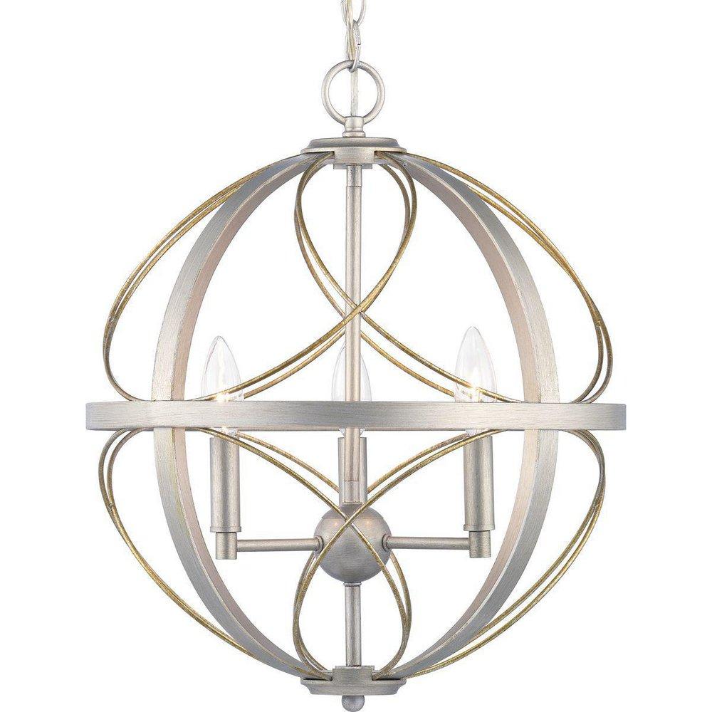 Progress Lighting Brandywine 16 in. 60W 3-Light Candelabra E-12 Incandescent Pendant in Silver Ridge