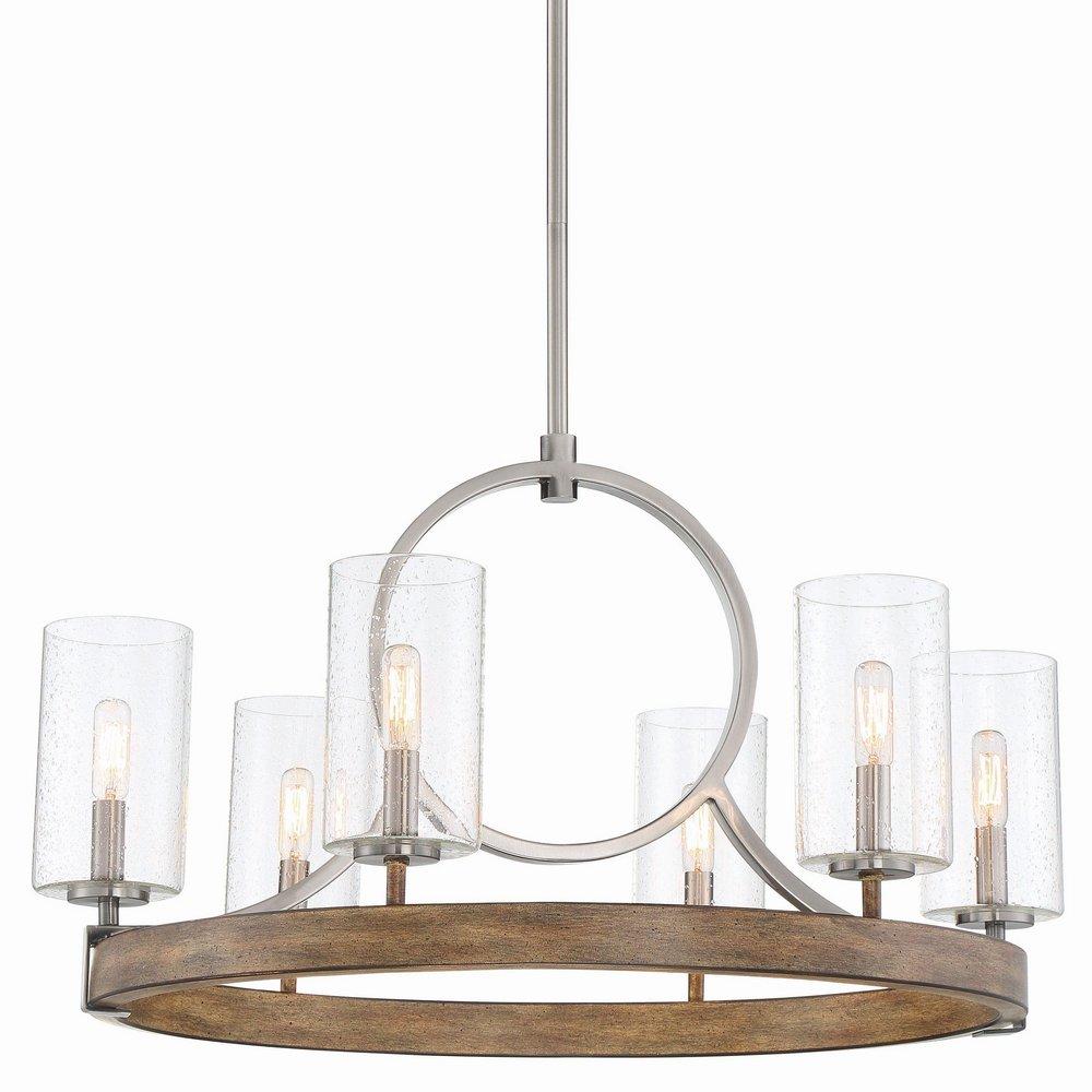 Minka Lavery Country Estates 6-Light Chandelier in Sun Faded Wood with Brushed Nickel Accents