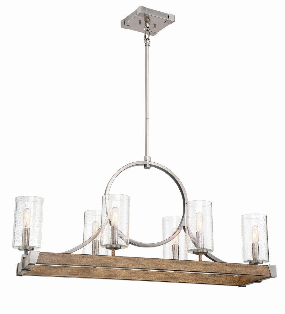 Minka Lavery Country Estates 60W 6-Light Candelabra E-12 Pendant in Sun Faded Wood with Brushed Nickel Accents