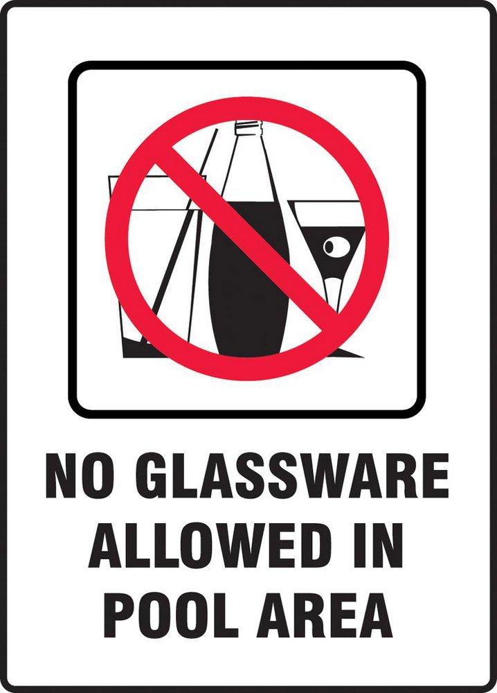 14 x 10 in. No Glassware Allowed In Pool Area Sign