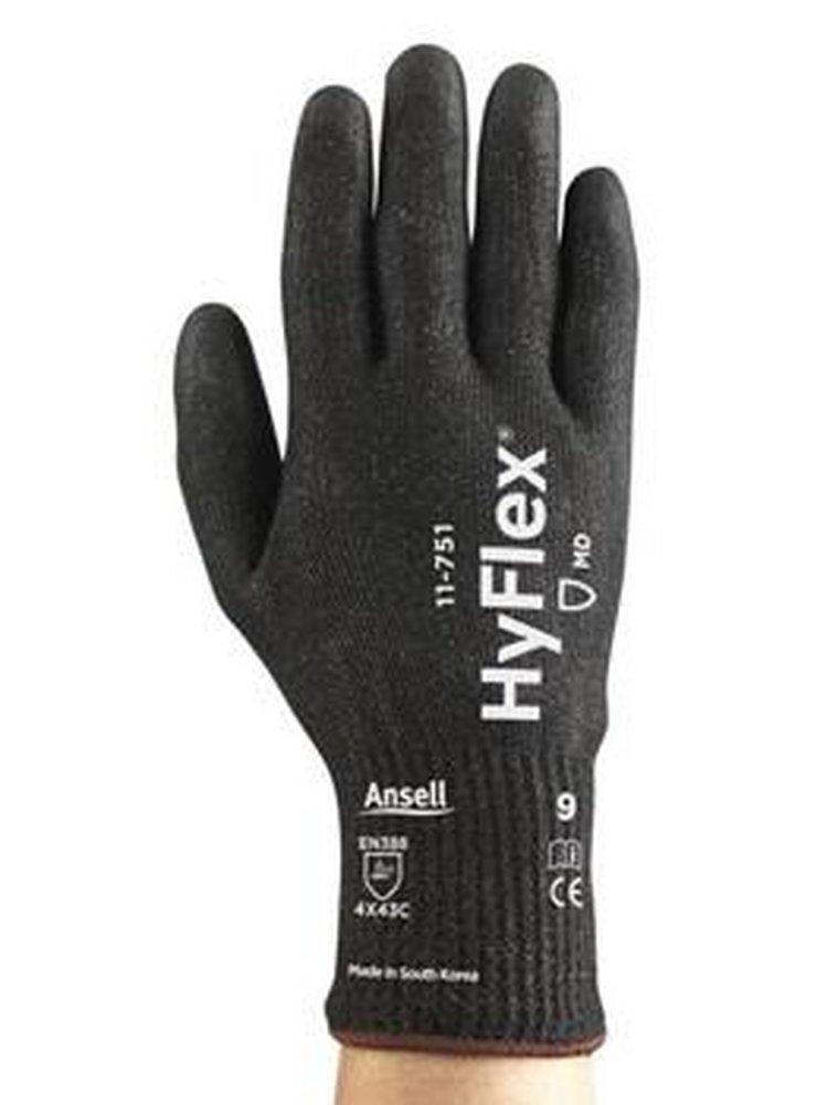 Ansell Occupational Healthcare HyFlex® 11-751 Polyurethane Coated Fiberglass, Plastic and Spandex Reusable Safety Size XL Gloves in Black (Pack of 12)