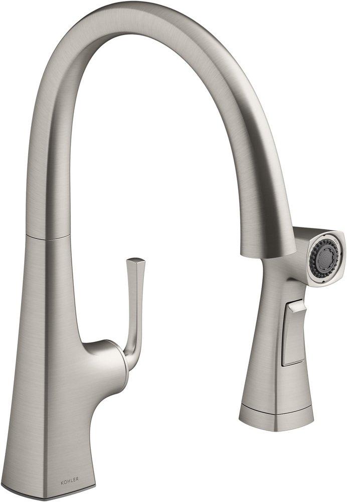 KOHLER Graze® Single Handle Kitchen Faucet with Side Spray in Vibrant® Stainless