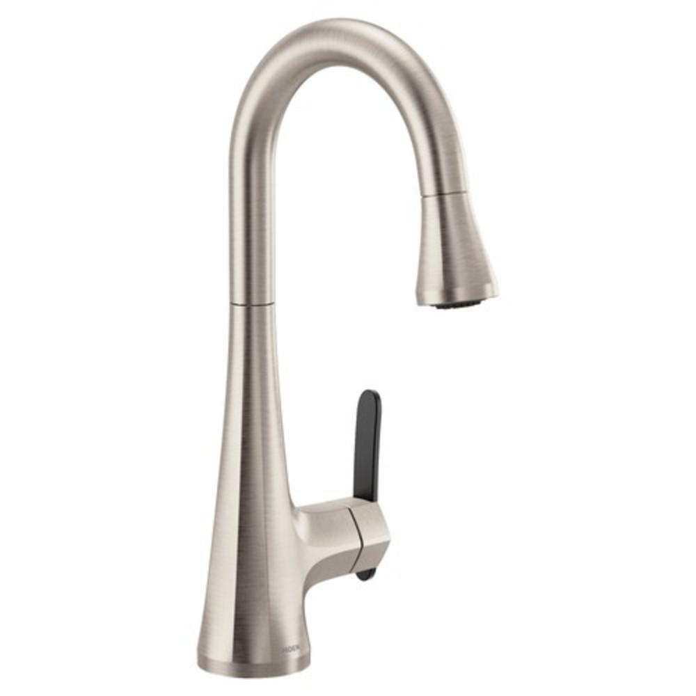 Moen Etch Single Handle Pull Down Bar Faucet in Spot Resist Stainless